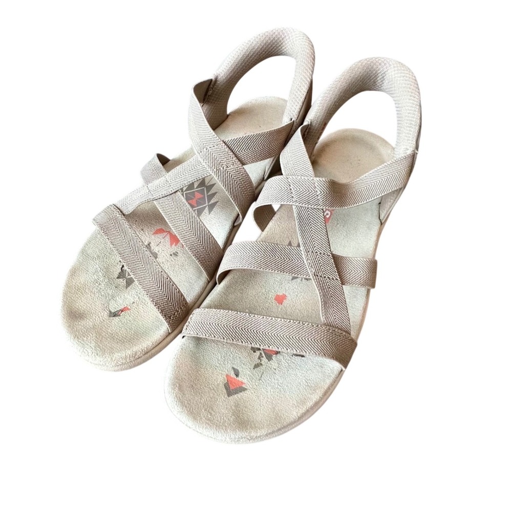 Skechers Hands Free Slip-ins Reggae Slim Sandals Taupe Beige Strappy Womens